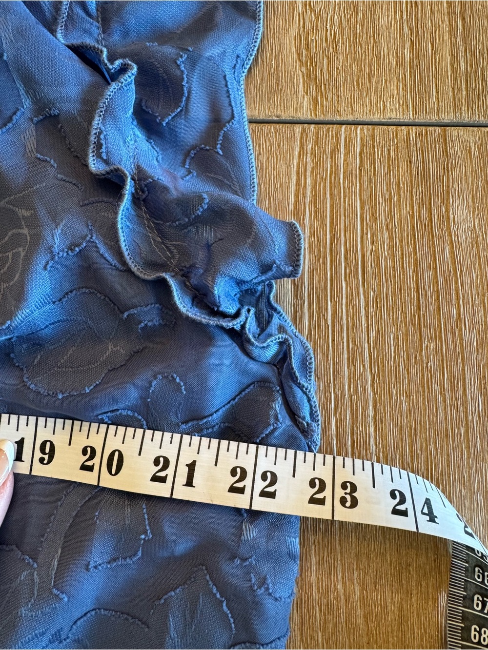 Light Blue Ruffled Neck Cap Sleeve Blouse - Picture 5 of 7